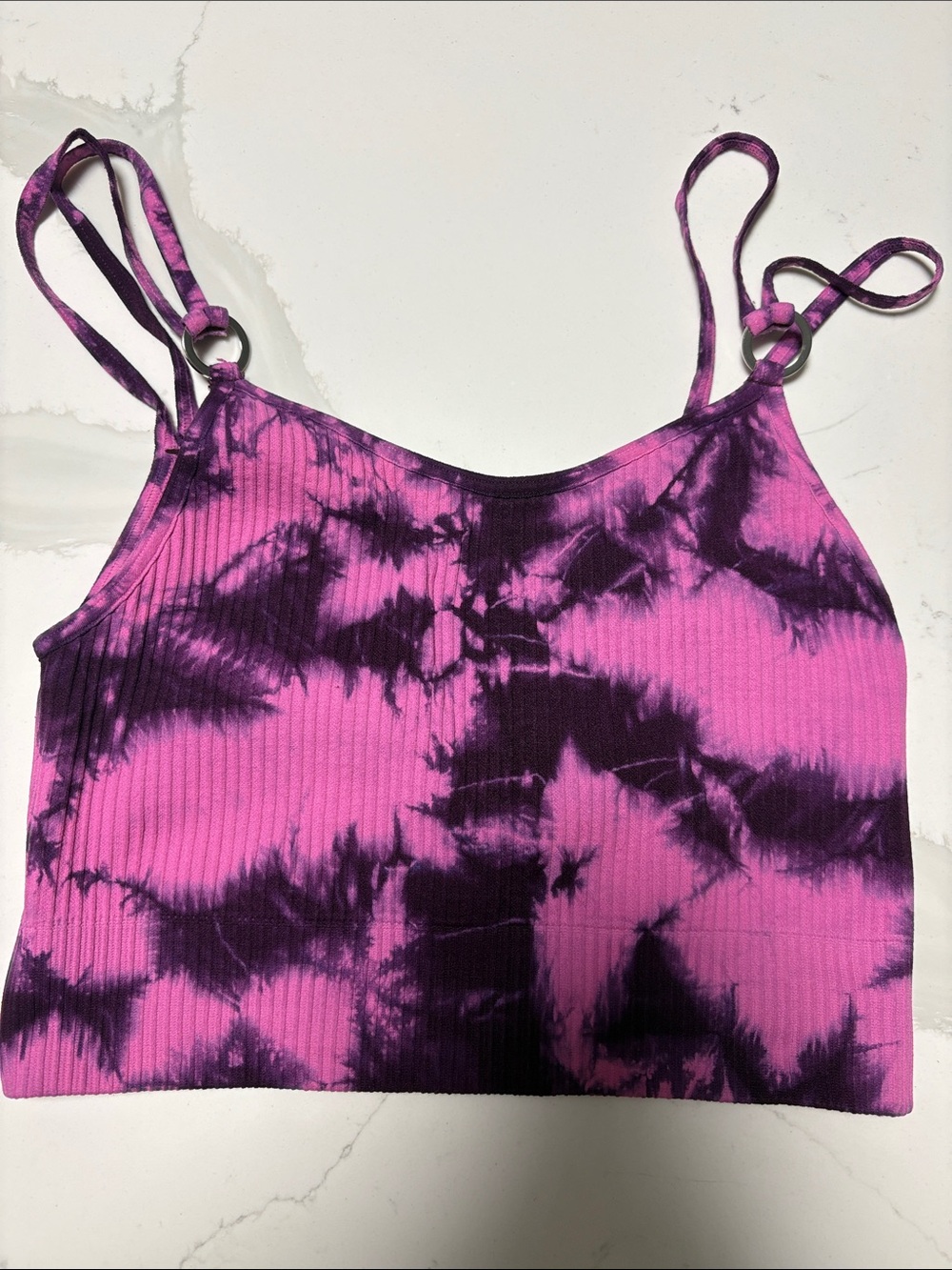 Bombshell Sportswear Pink & Purple Tie-Dye Ribbed Crop Tank